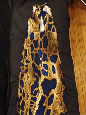 Auditions Blue and Gold Snake-Print Mini Dress 17 inch p2p